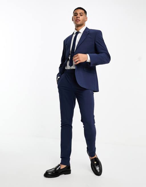 Noak skinny wool-rich suit pants in navy puppytooth check