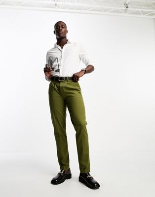 Noak slim premium cotton twill chino trousers in khaki