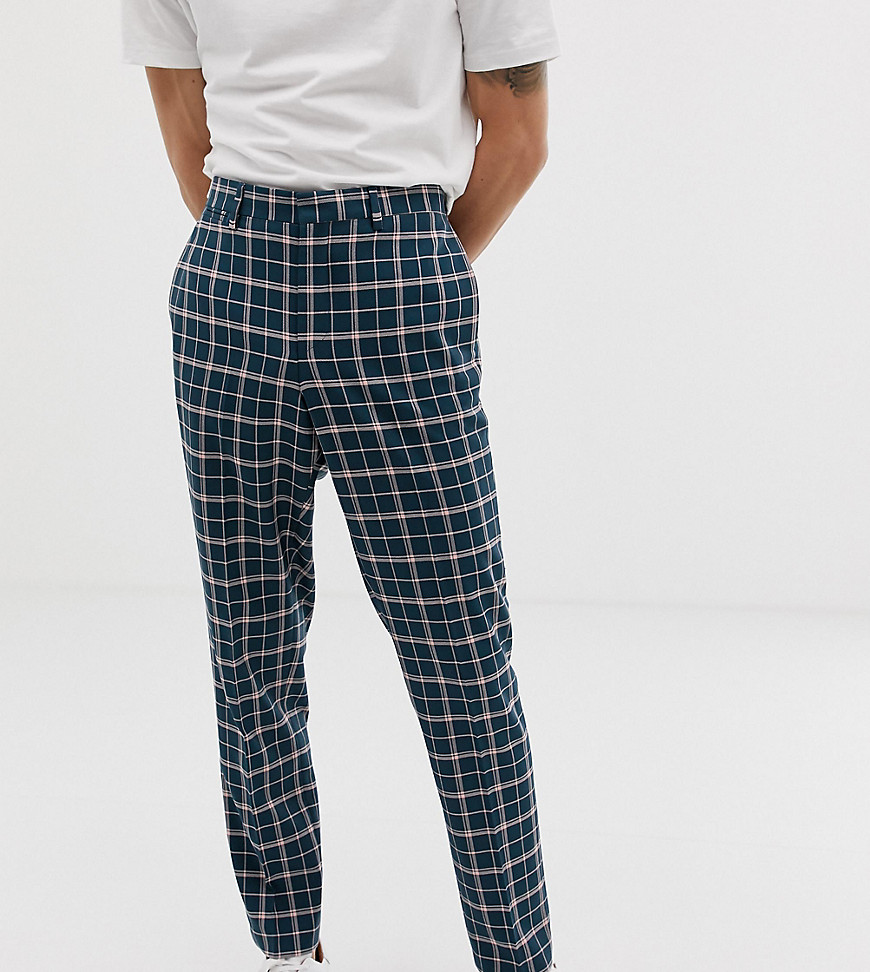 Noak slim cropped suit trousers in check-Yellow