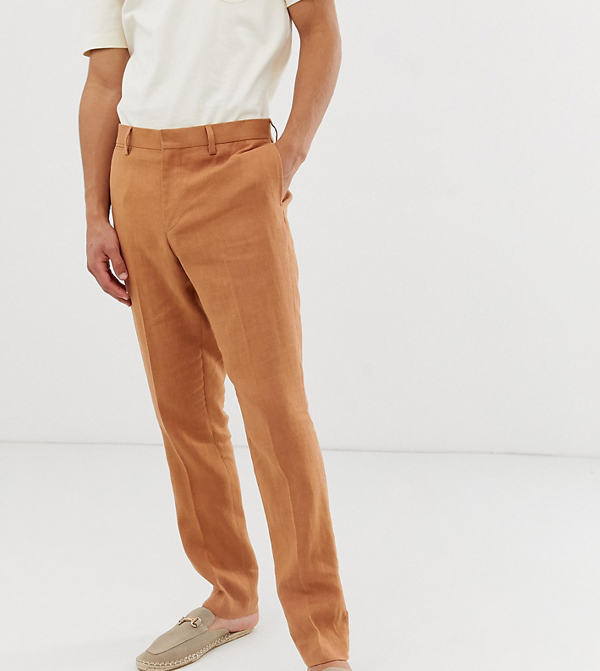 Noak - Slim-fit pantalon van beige linnen-Blauw