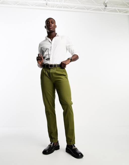 Olive green shirt store and khaki pants