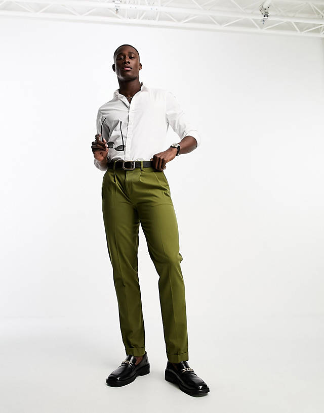 Noak - slim premium cotton twill chino trousers in khaki