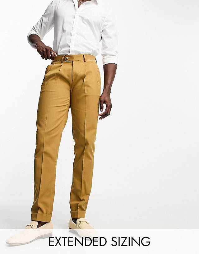 Noak - slim premium cotton twill chino trousers in tobacco brown