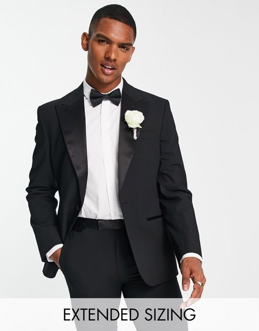 Noak slim premium fabric tuxedo suit jacket in black with stretch | ASOS