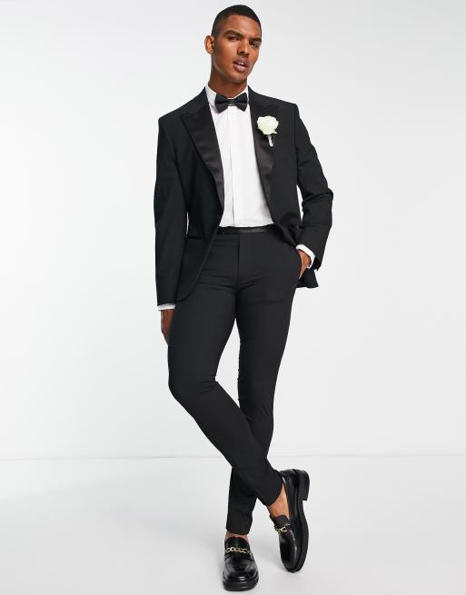 Noak slim premium fabric tuxedo suit jacket in black with stretch