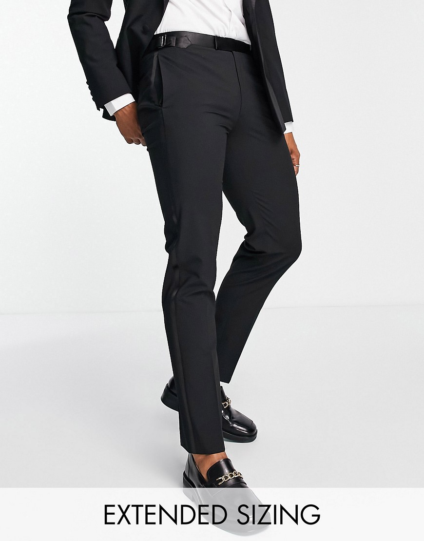 Noak slim premium fabric tuxedo suit trousers in black with stretch