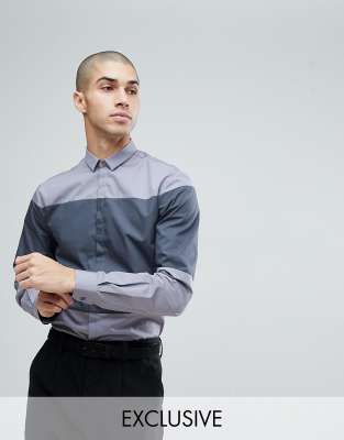 Slim Shirt In Cut and Sew-Gray