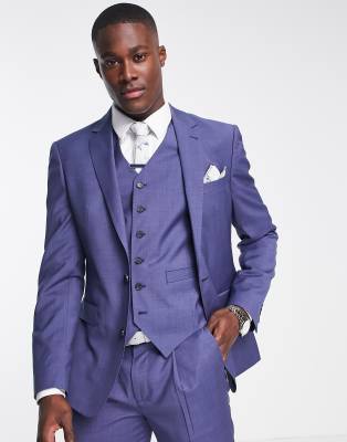 Noak slim suit jacket in blue pure merino wool melange - ASOS Price Checker