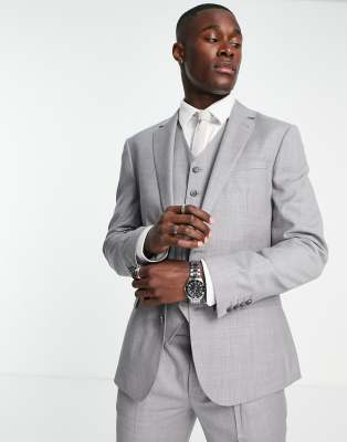 Shop Noak Slim Suit Pants In Ice Gray Super-120s Fine Pure Wool Melange