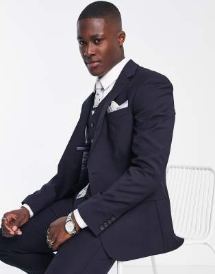 Noak slim suit jacket in navy pure merino wool melange