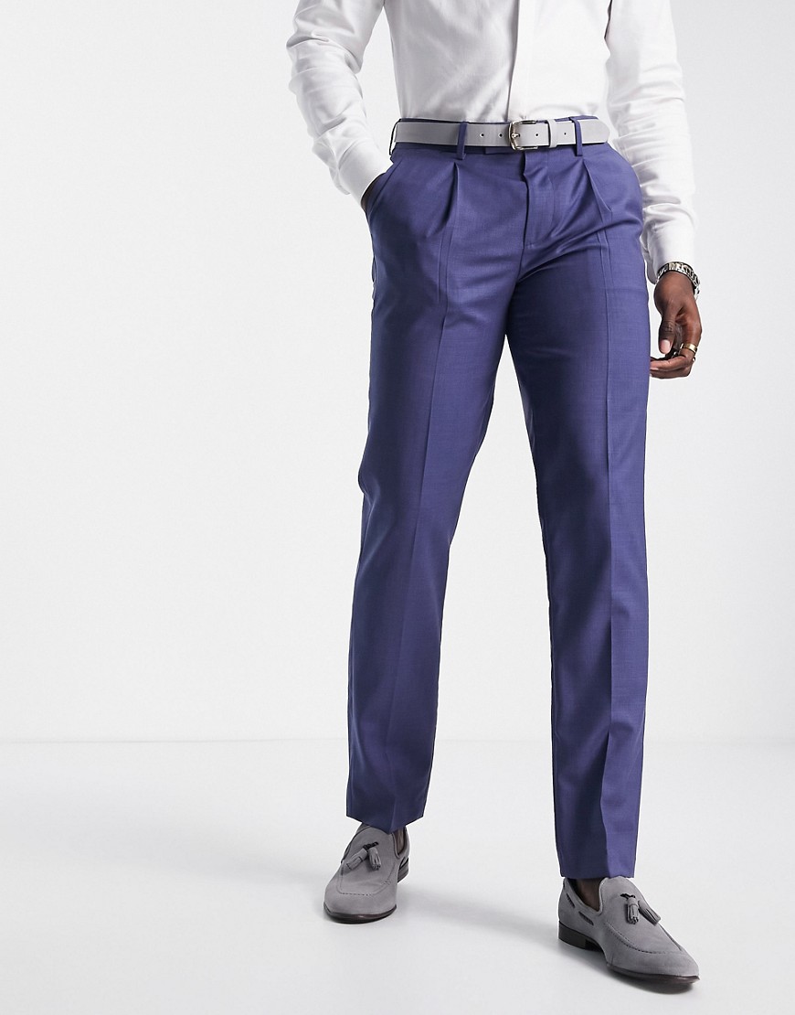 slim suit pants in blue pure merino wool melange