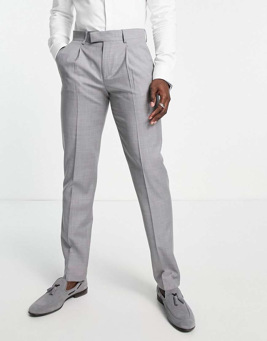 slim suit pants in ice gray Super-120s fine pure wool melange