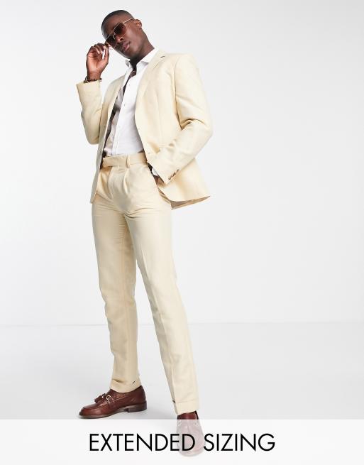 Noak slim suit in stone linen cotton blend with anti-wrinkle finish