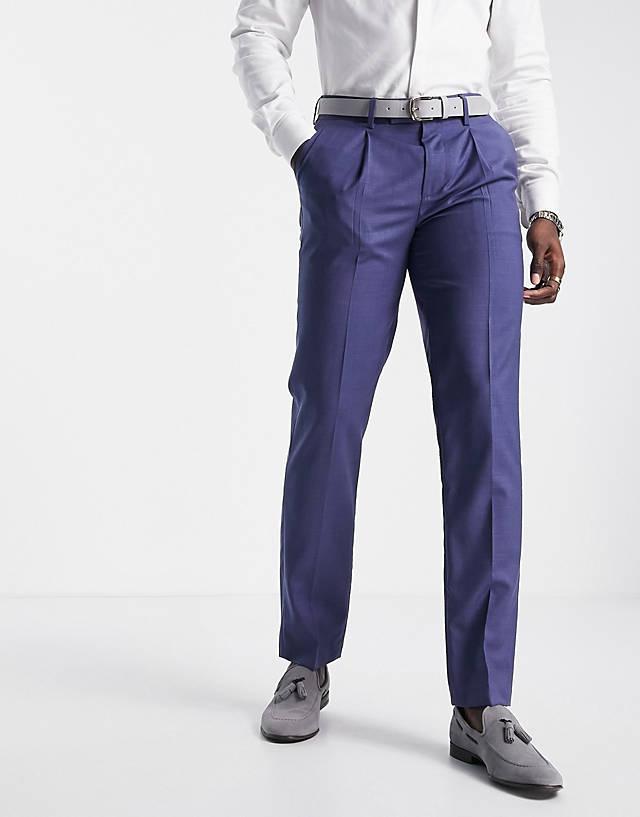 Noak - slim suit trousers in blue pure merino wool melange
