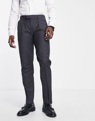 Noak slim suit trousers in grey pure merino wool melange