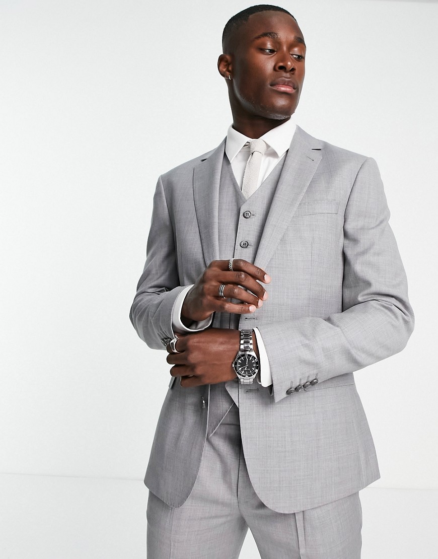 Noak slim suit trousers in ice grey Super-120s fine pure wool melange