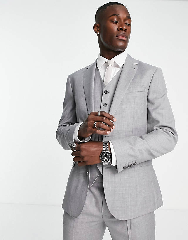 Noak - slim suit trousers in ice grey super-120s fine pure wool melange
