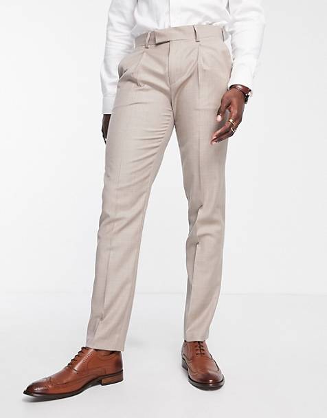 Noak slim suit trousers in stone Super-120s fine pure wool melange