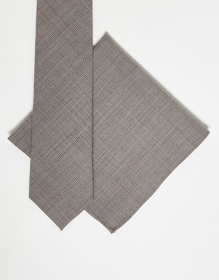 Noak slim tie and pocket square in brown houndstooth