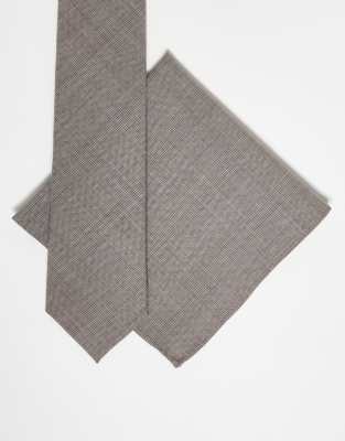Noak Noak slim tie and pocket square in brown houndstooth