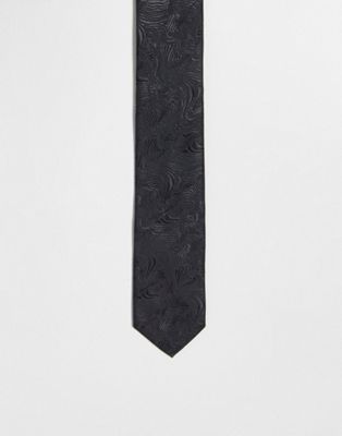 Noak slim tie in black swirl jacquard