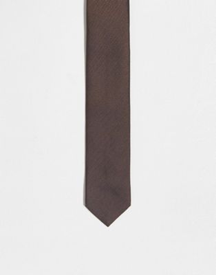 Noak slim tie in brown crosshatch