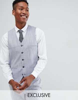 Noak slim wedding waistcoat in crosshatch-Blue