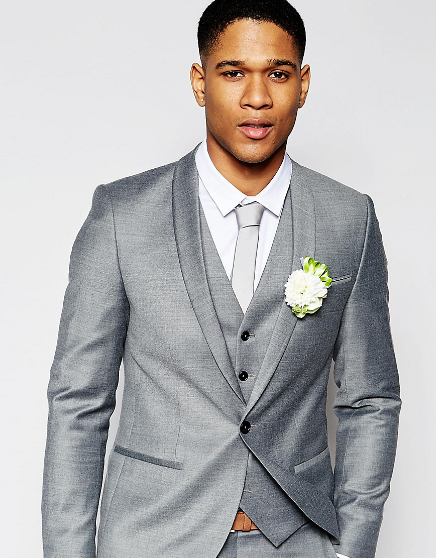 Noak Summer Flannel Wedding Suit Jacket in Super Skinny Fit-Grey