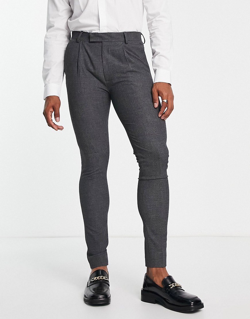 Noak super skinny premium fabric suit trousers in charcoal micro-texture-Grey