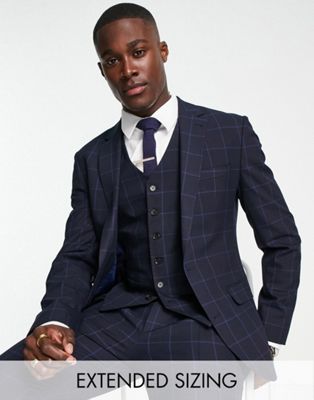 super skinny suit jacket in navy windowpane check with stretch