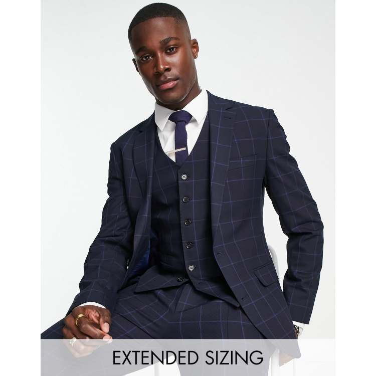 Noak super skinny suit jacket in navy windowpane check with stretch