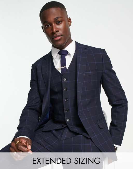 Le Suit Windowpane Pattern 6 Button Hook Closure Jacket with