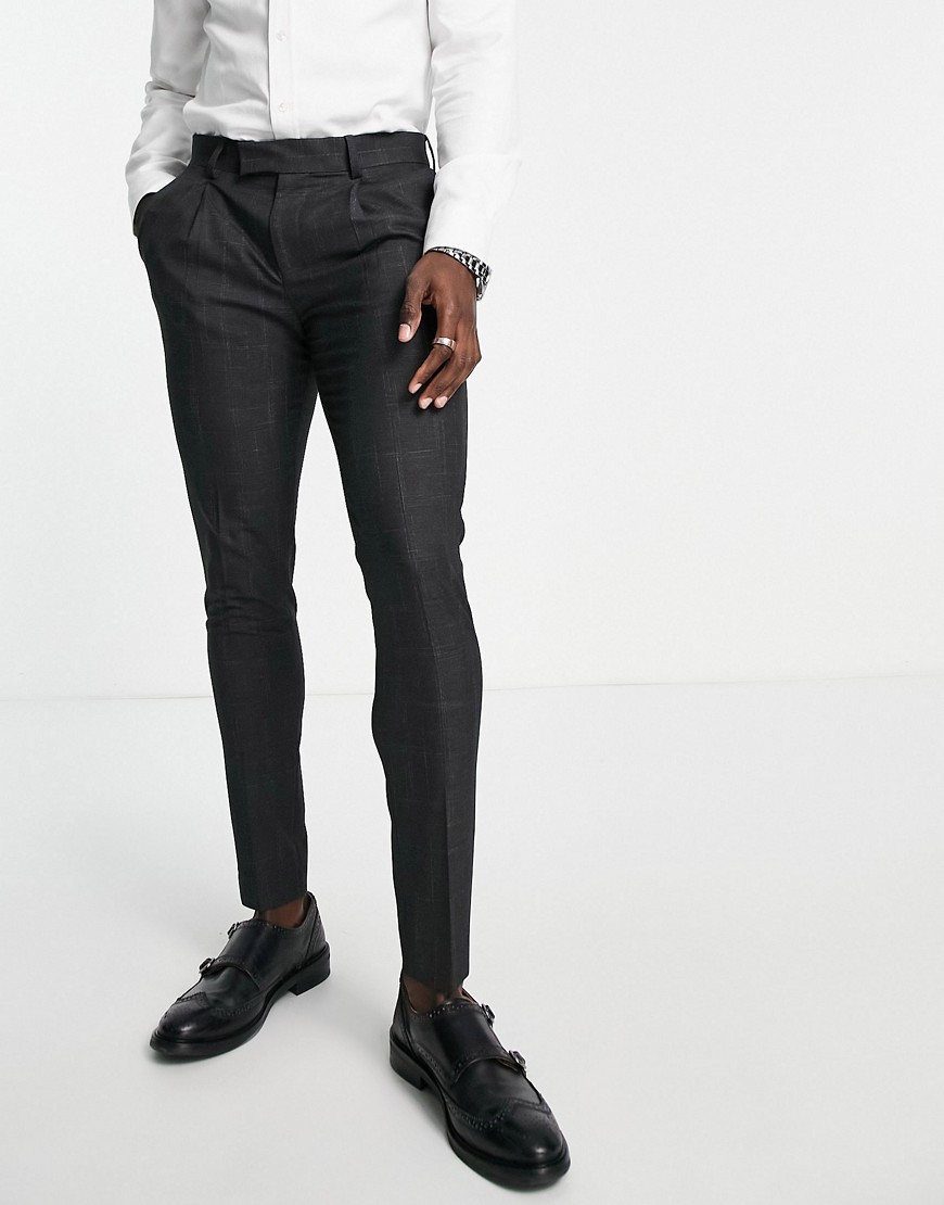 super skinny suit pants in gray crosshatch with stretch