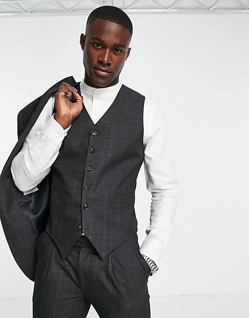Noak super skinny waistcoat in grey crosshatch with stretch | ASOS