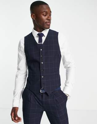 Noak Noak super skinny waistcoat in navy windowpane check with stretch