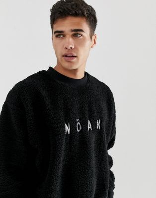 Noak – Sweatshirt i teddy med logga framtill-Svart