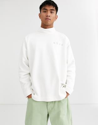 high neck white sweatshirt