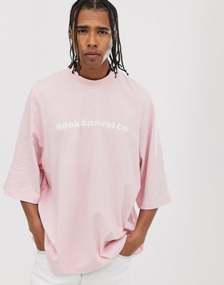 Noak – T-shirt i avslappnad modell med halvlång ärm och logga-Rosa