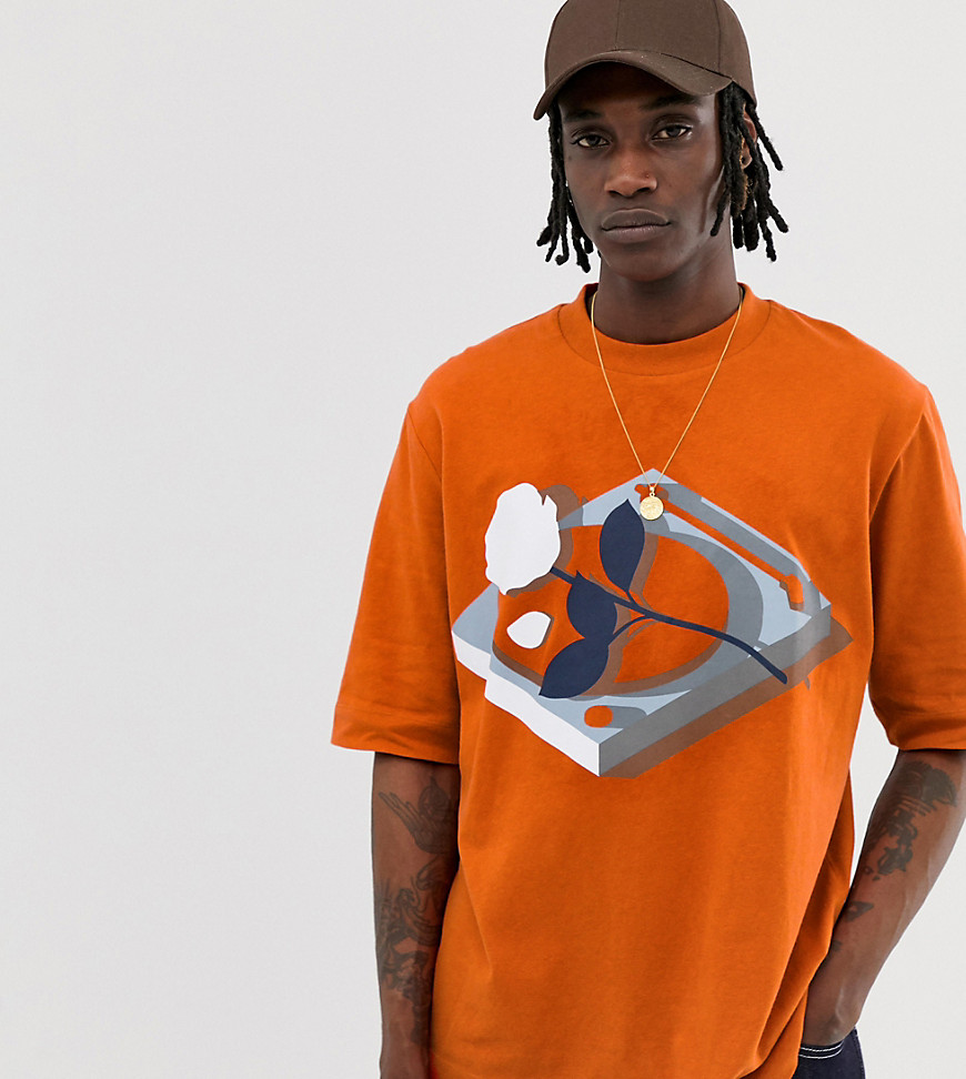 Noak – T-shirt i oversize-modell med konsttryck-Orange