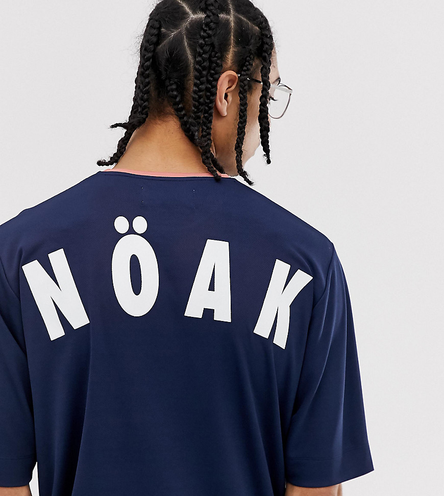 Noak - T-shirt oversize in airtex con stampa firmata sul retro-Navy