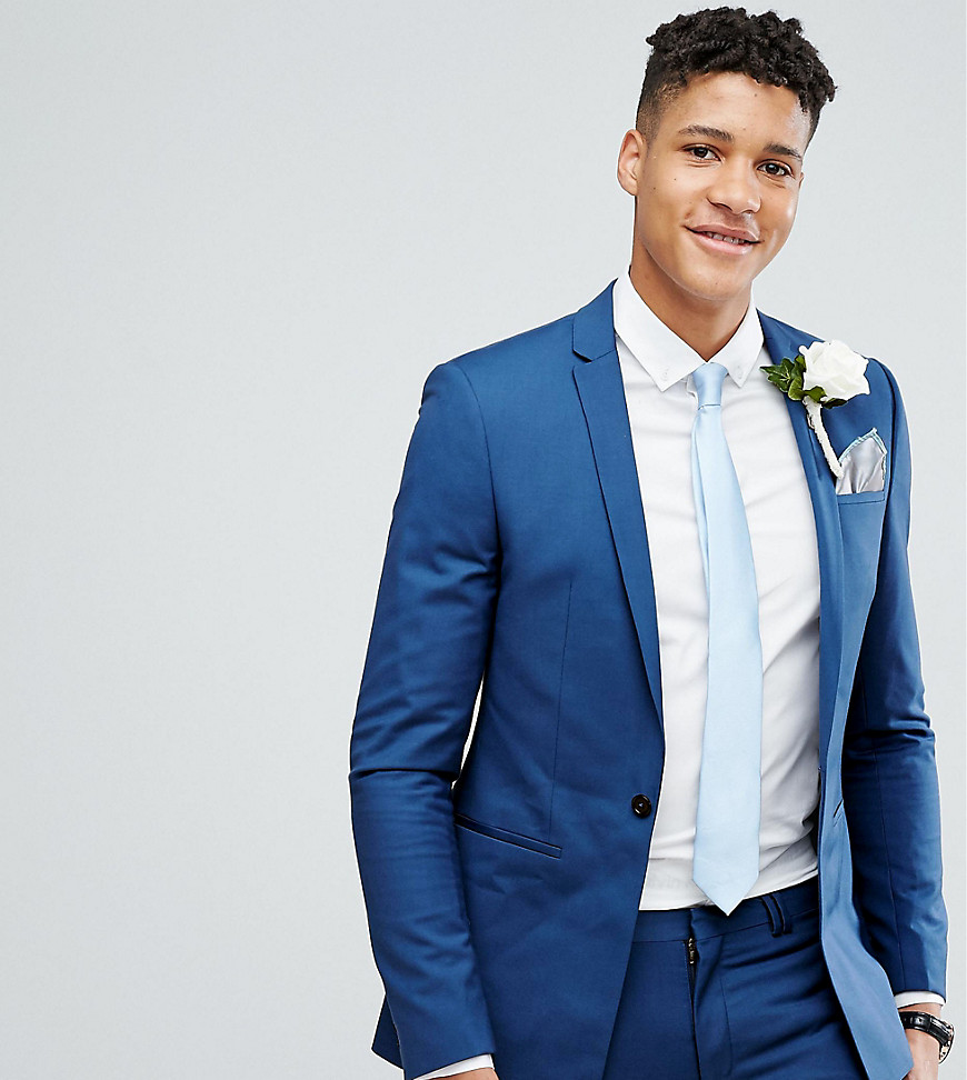 Noak Tall - Giacca da abito da matrimonio super skinny blu con fondo squadrato