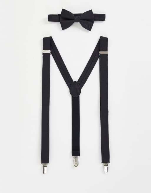 Noak textured bow tie and braces in black