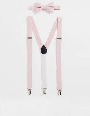 Noak Noak textured bow tie and braces in pink