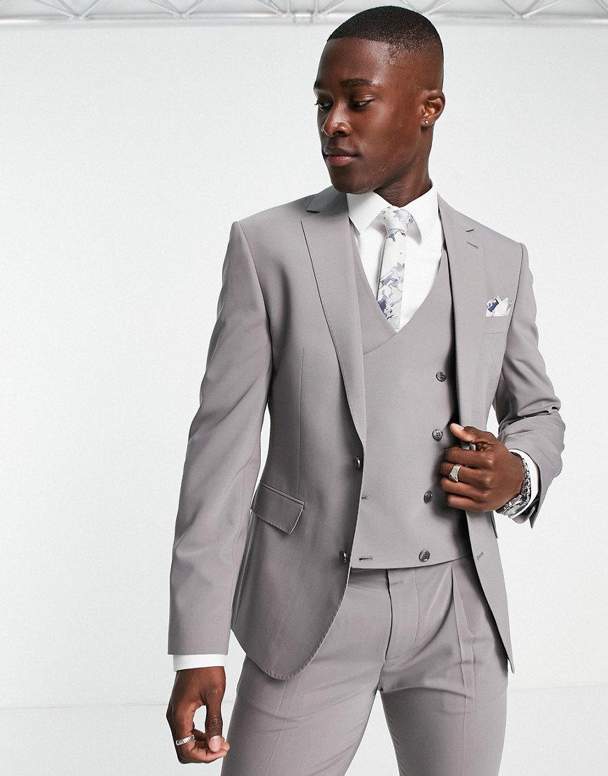 Noak 'Tower Hill' skinny suit jacket in gray worsted wool blend with stretch