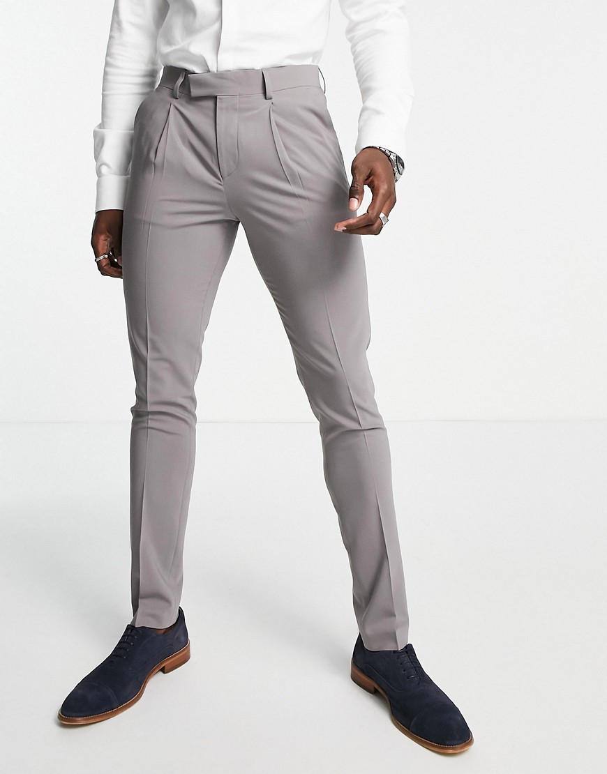 'Tower Hill' skinny suit pants in gray worsted wool blend with stretch