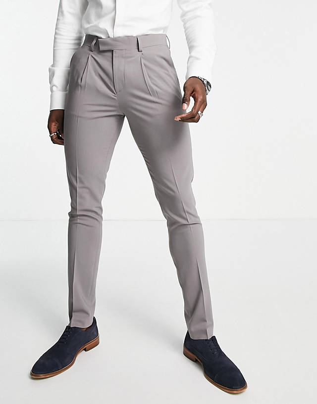 Noak - 'tower hill' skinny suit trousers in grey worsted wool blend with stretch