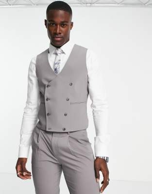 Noak 'tower Hill' Super Skinny Suit Vest In Gray Worsted Wool Blend With Stretch