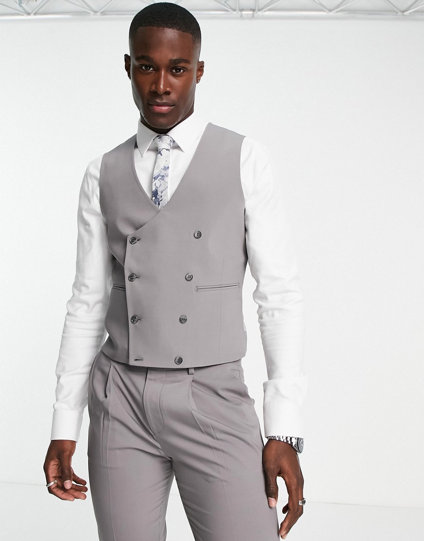Noak 'Tower Hill' skinny suit vest in gray worsted wool blend with stretch