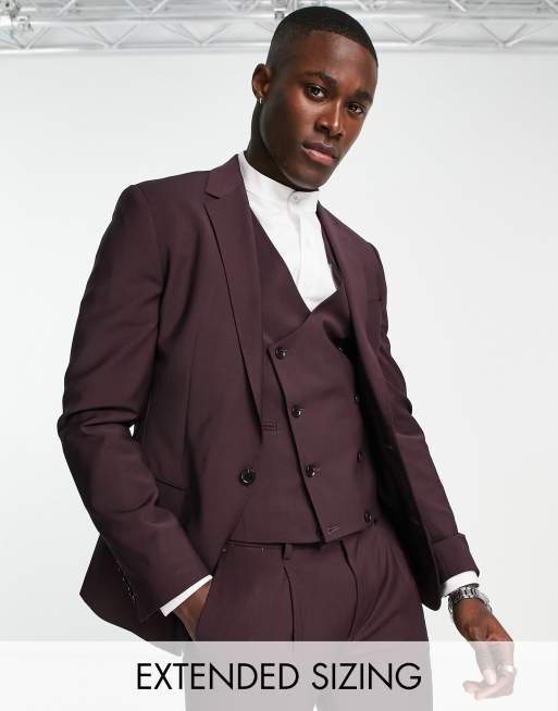 Noak 'Tower Hill' super skinny suit jacket in burgundy worsted wool blend  with stretch