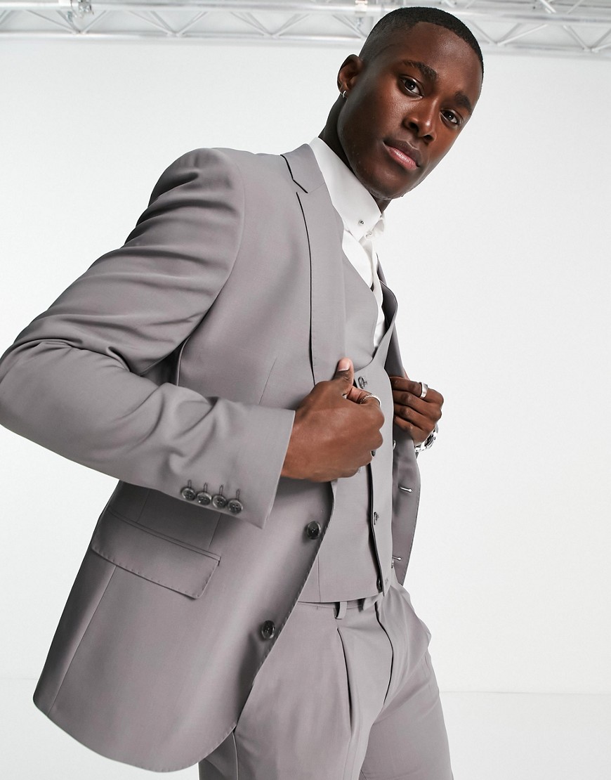 Noak ’Tower Hill’ super skinny suit jacket in grey worsted wool blend with stretch